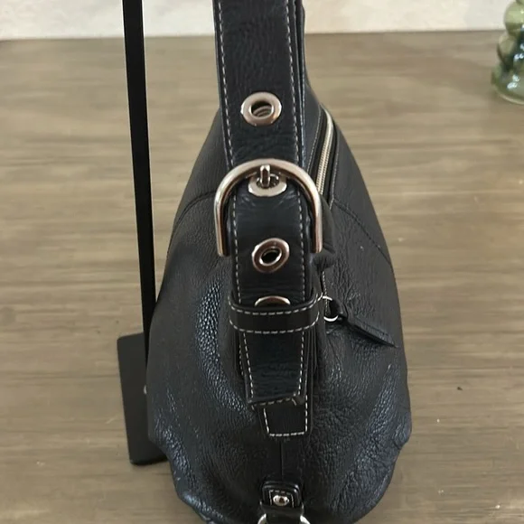 Coach F15064 Black Pebbled Leather Shoulder Bag Hobo Bag Purse - Picture 6 of 15